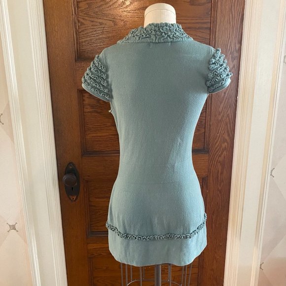 Heather B Knit Sage Green V-Neck top with Ruffle Design Size Small - Picture 2 of 6